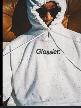 Glossier Speckled Light Gray Hoodie with Black Logo
